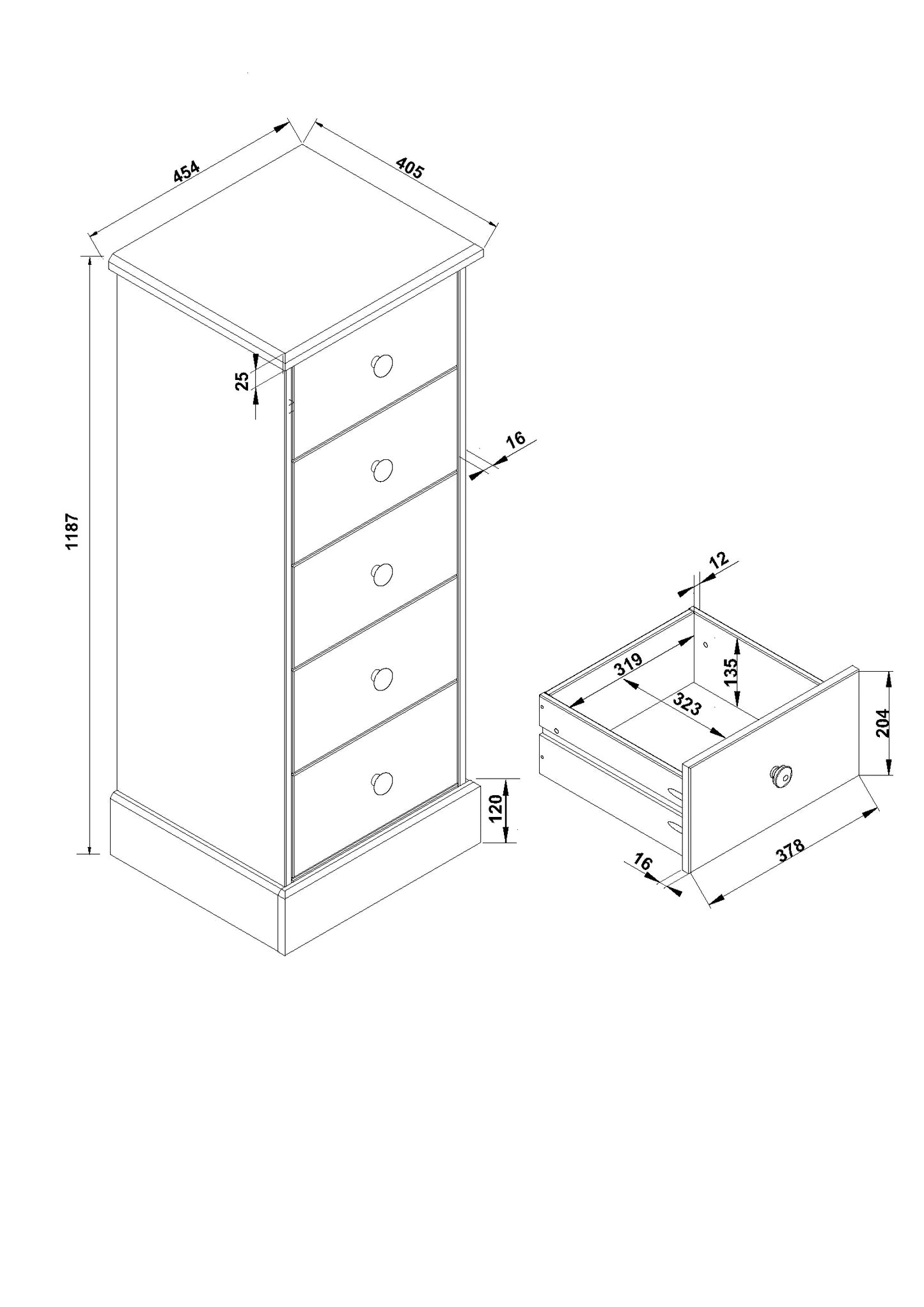 Cotswold 5 Drawer Narrow Chest