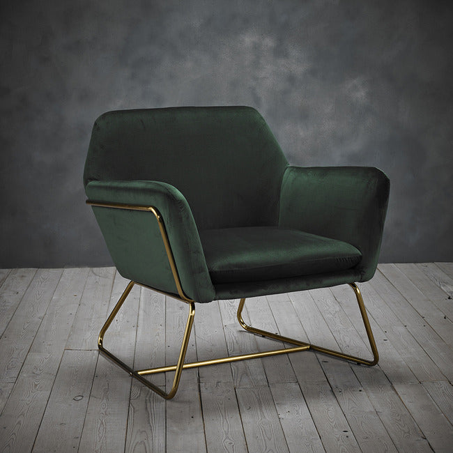 Charles Racing Green Velvet Accent Chair with Gold Metal Legs - a Leisure Armchair