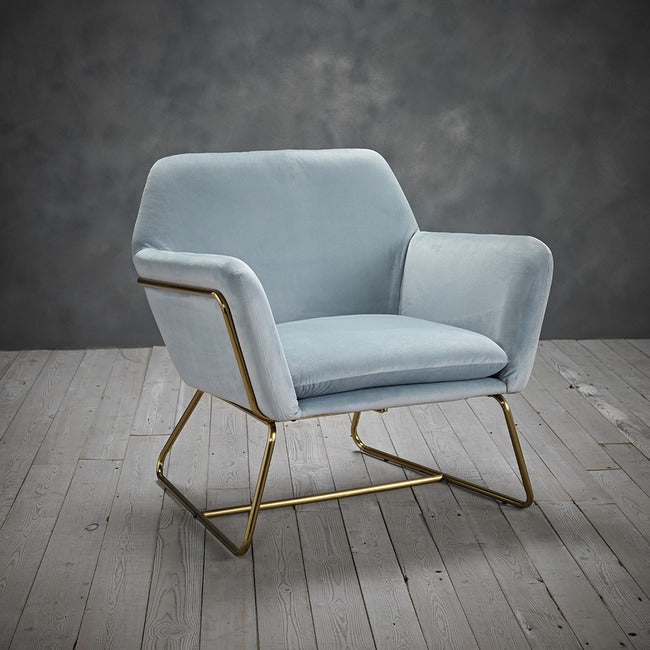 Charles Sky Blue Velvet Accent Chair with Gold Metal Legs - a Leisure Armchair