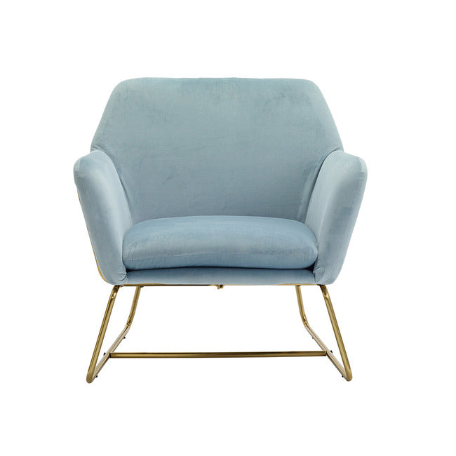 Charles Sky Blue Velvet Accent Chair with Gold Metal Legs - a Leisure Armchair