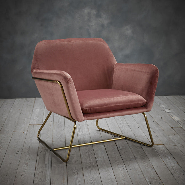 Charles Pink Velvet Accent Chair with Gold Metal Legs - a Leisure Armchair