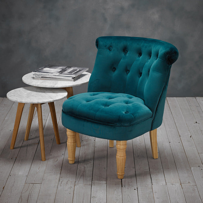 Charlotte Teal Plush Velvet Accent Chair in Traditional French Feel