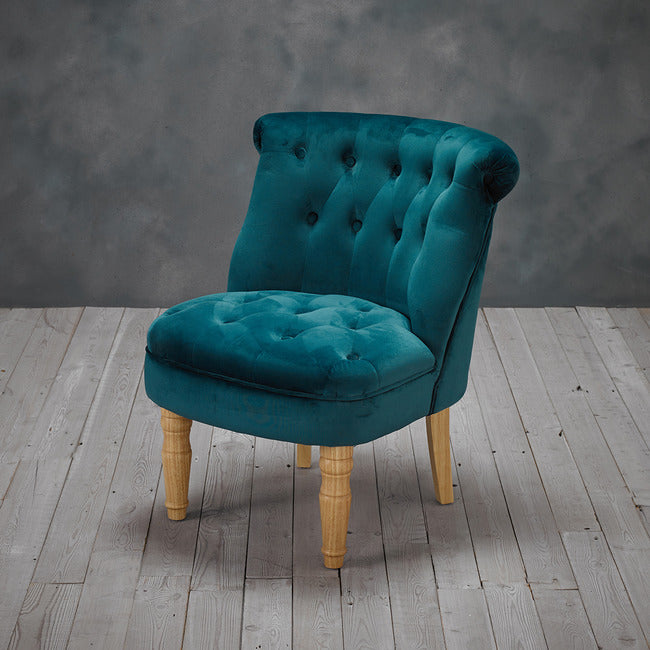 Charlotte Teal Plush Velvet Accent Chair in Traditional French Feel