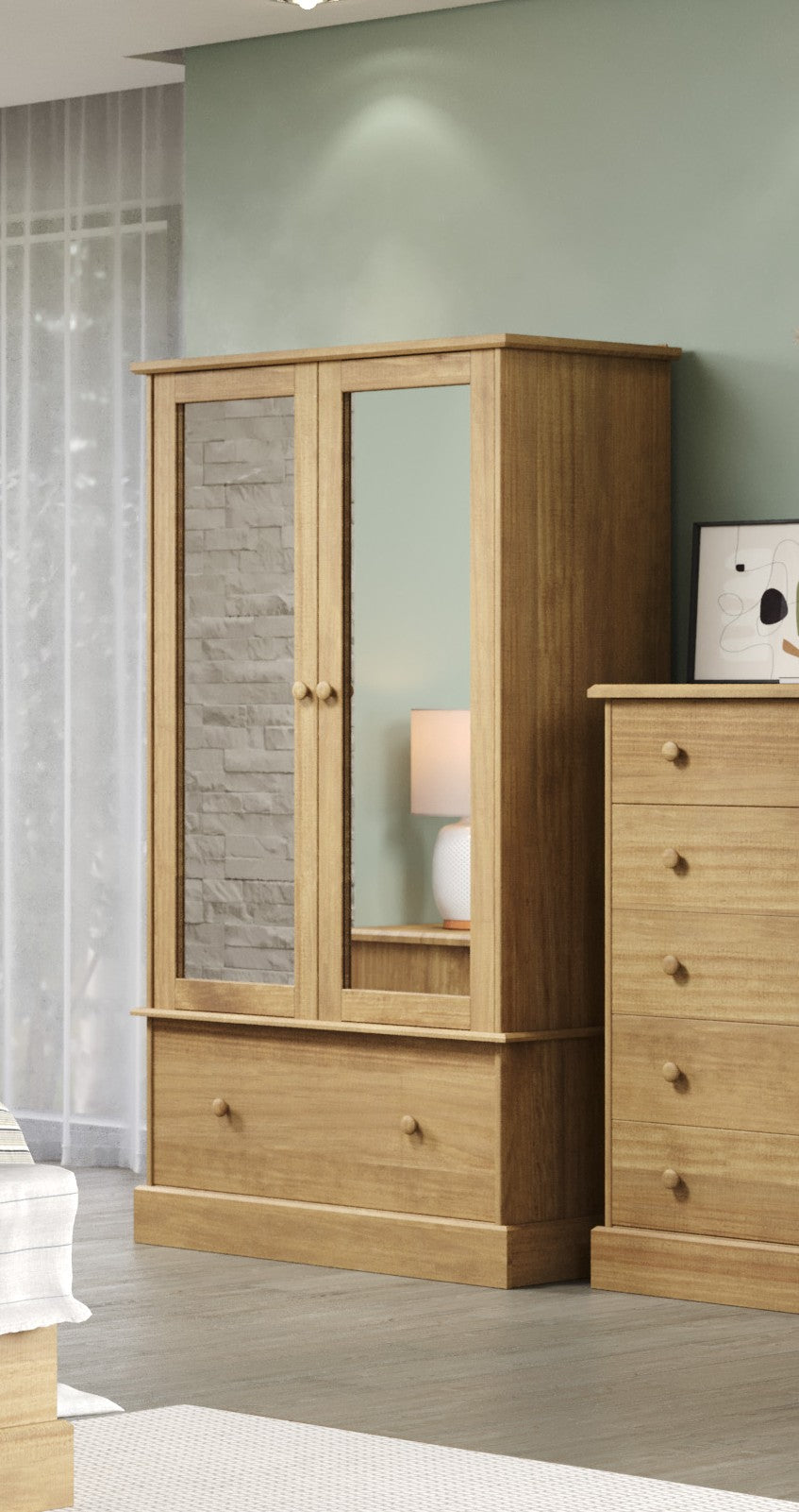 Cotswold 2 Mirror Door & 1 Drawer Wardrobe