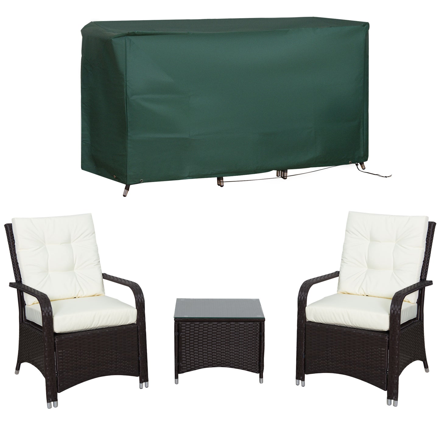 Outsunny Cream Rattan Bistro Set – 3pc Garden Furniture with Cushions & Cover