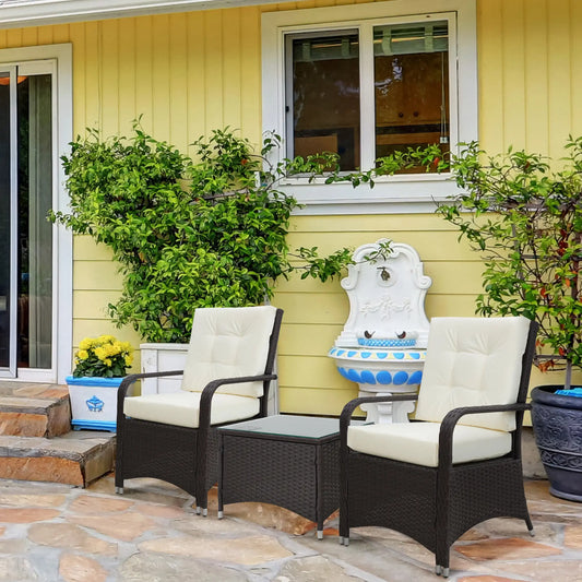 Outsunny Cream Rattan Bistro Set – 3pc Garden Furniture with Cushions & Cover
