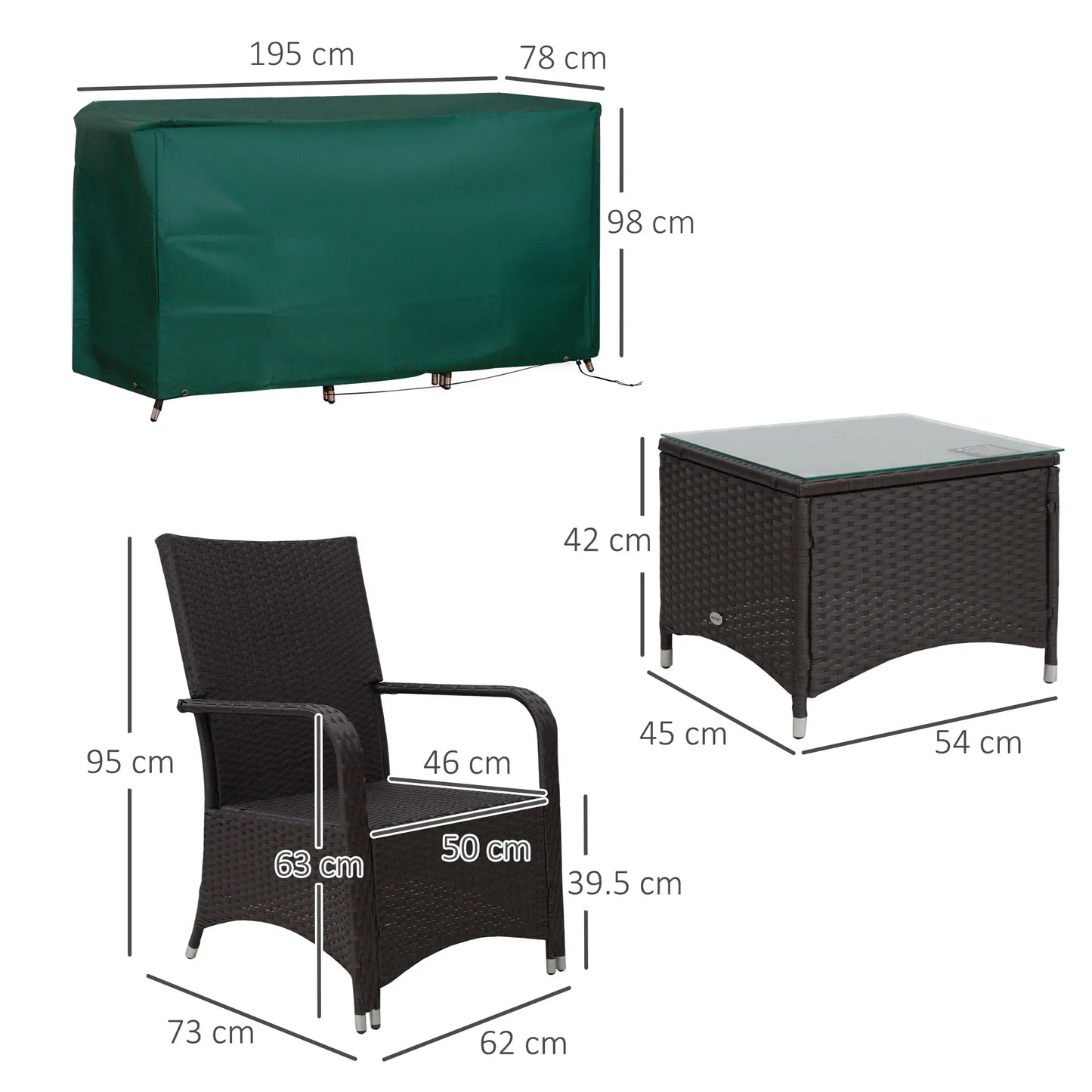 Outsunny Cream Rattan Bistro Set – 3pc Garden Furniture with Cushions & Cover