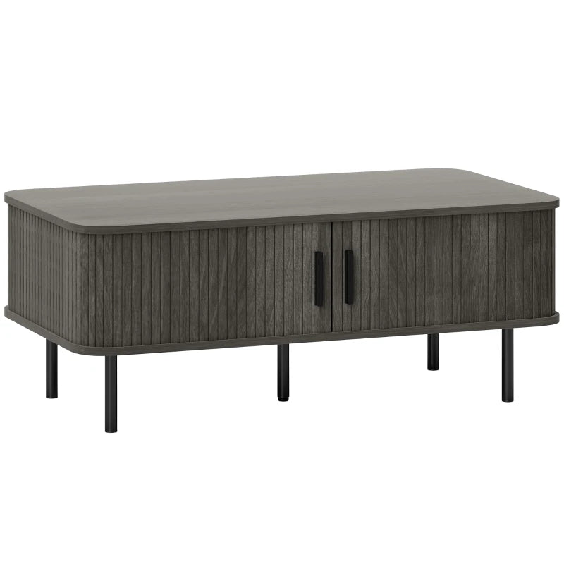HOMCOM Coffee Table with Storage, Slatted Tambour Sliding Doors