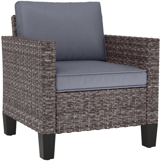 Outsunny Mixed Grey Rattan Garden Armchair – Cushioned Outdoor Lounge Chair