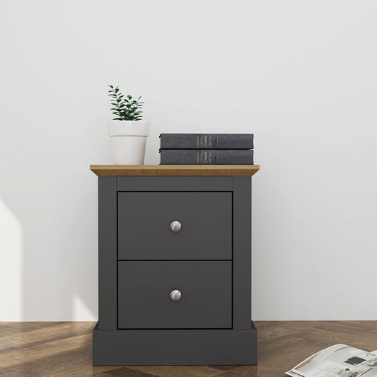 Devon Country Style Wooden Bedroom Furniture Range - Charcoal Grey, Oak Top