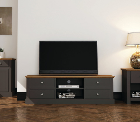 Devon Country Style TV Unit in Charcoal & Oak