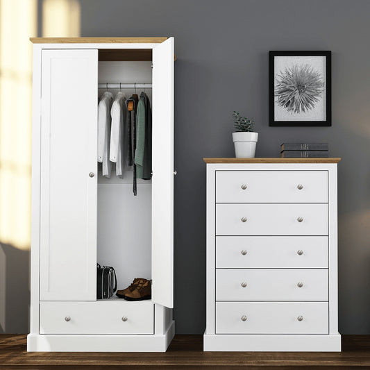 Devon 2 Door and 1 Drawer Wardrobe White and Oak