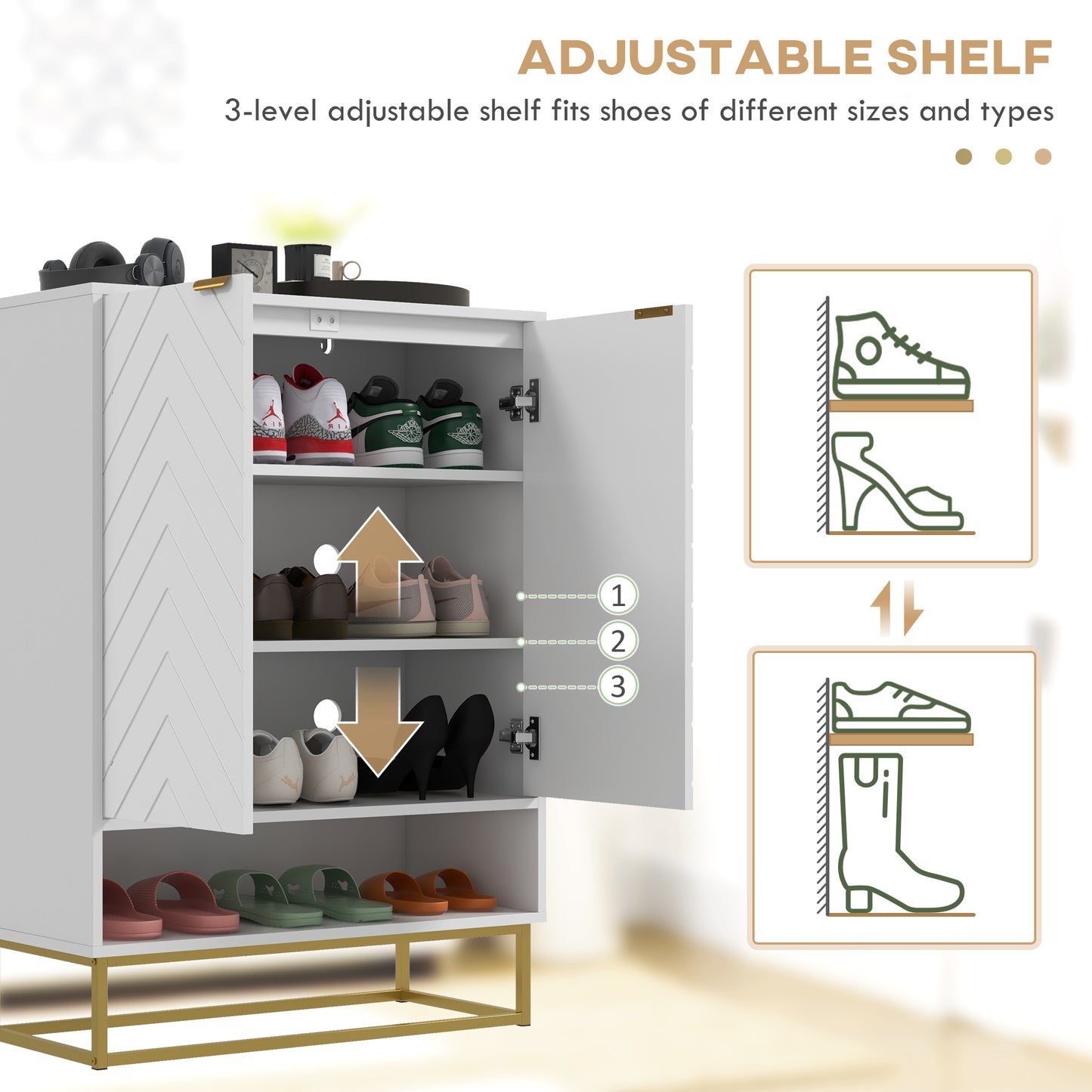 Modern Shoe Storage Cabinet -Cupboard with Open Shelf and Adjustable Shelf