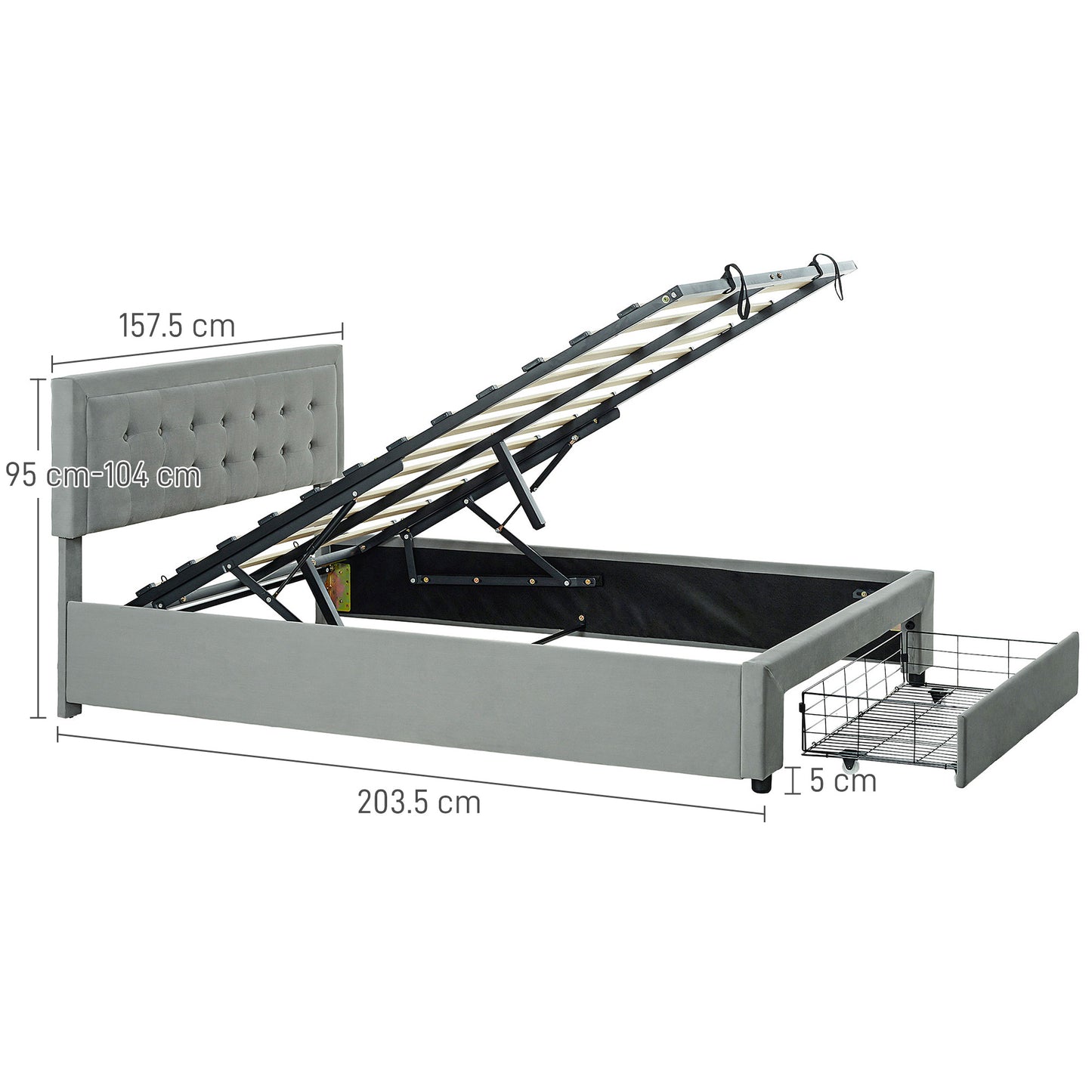 HOMCOM Double Ottoman Bed Frame with Front Drawer in Grey