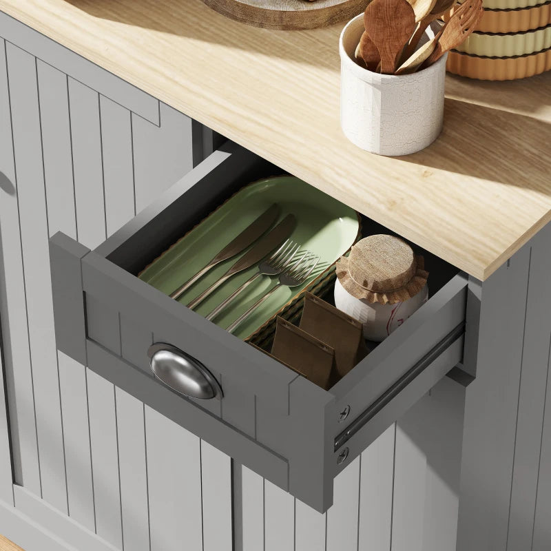 HOMCOM Freestanding Kitchen Cabinet with Open Countertop - Grey