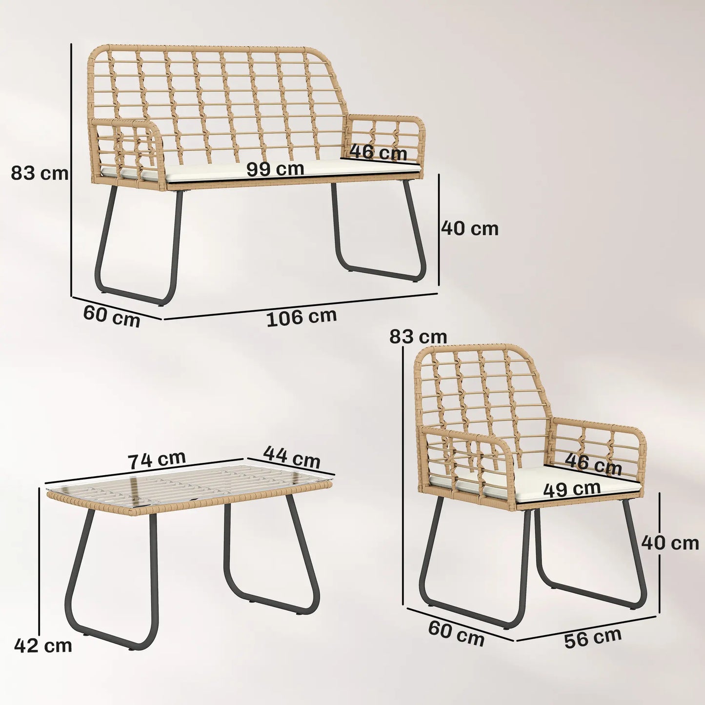 4 Piece Rattan Garden Furniture Set