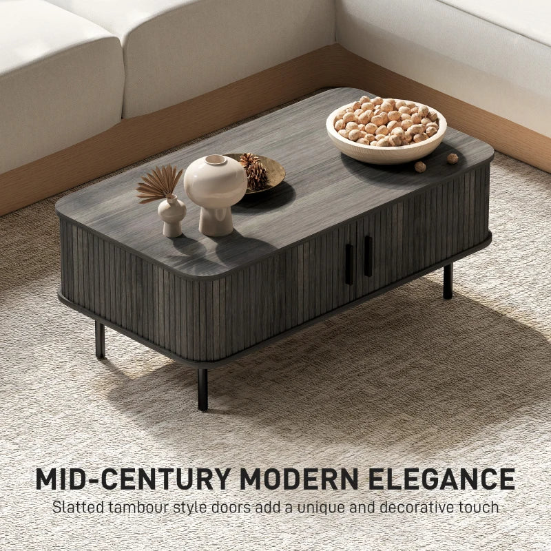 HOMCOM Coffee Table with Storage, Slatted Tambour Sliding Doors
