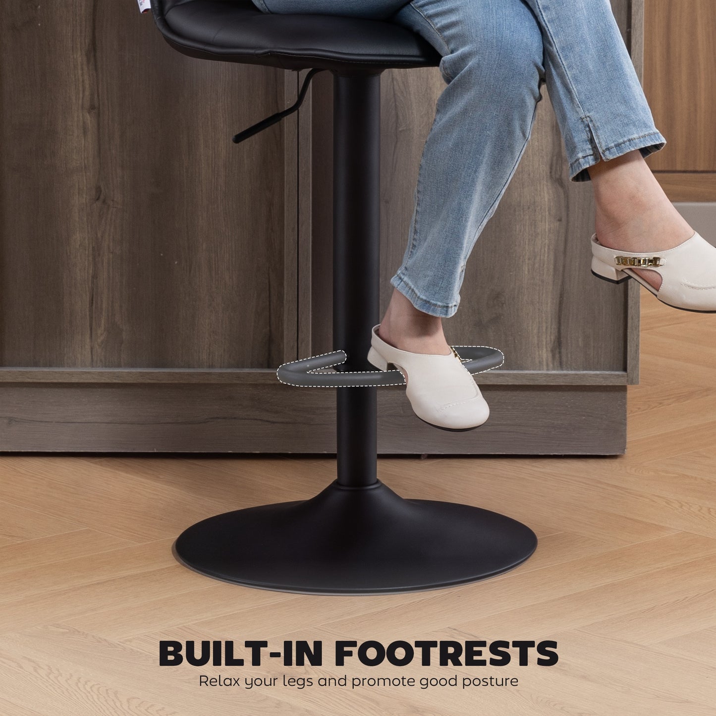 x 2 Bar Stools - Faux Leather (Pair) in Black