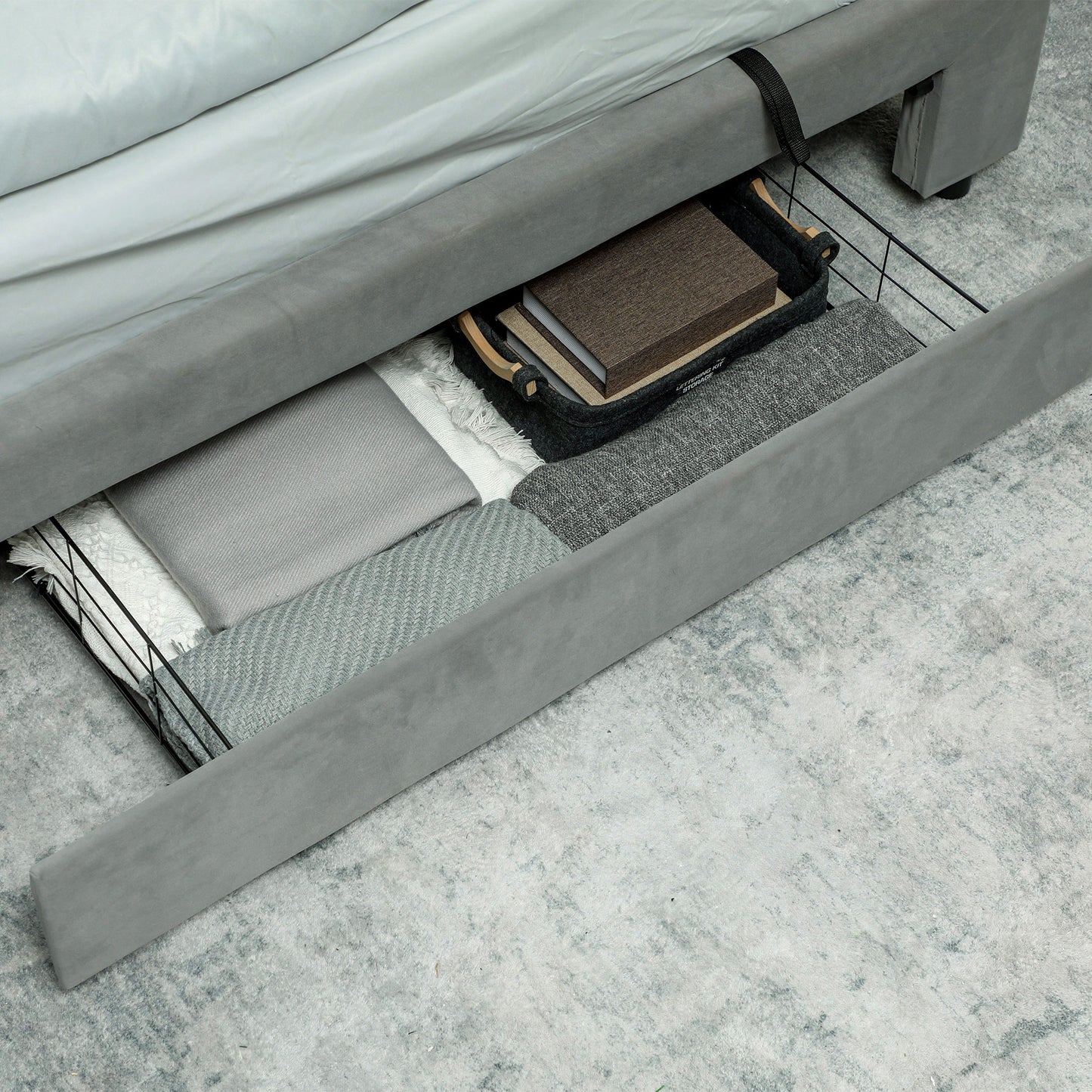 HOMCOM King Size Ottoman Bed Frame with Front Drawer in Grey