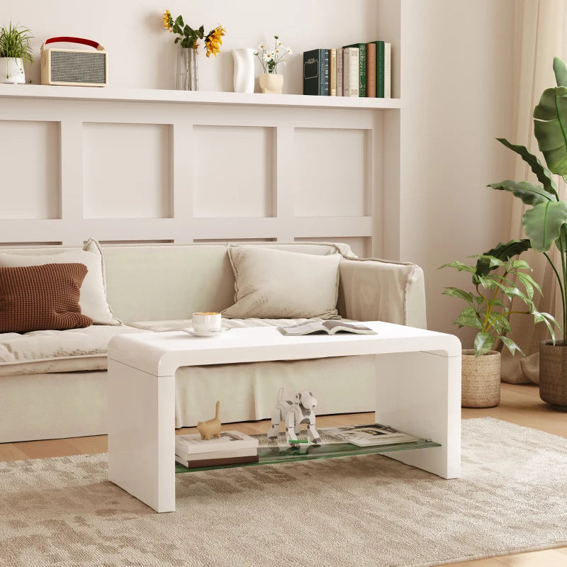 HOMCOM Curved Two-Tier Coffee Table - High Gloss White