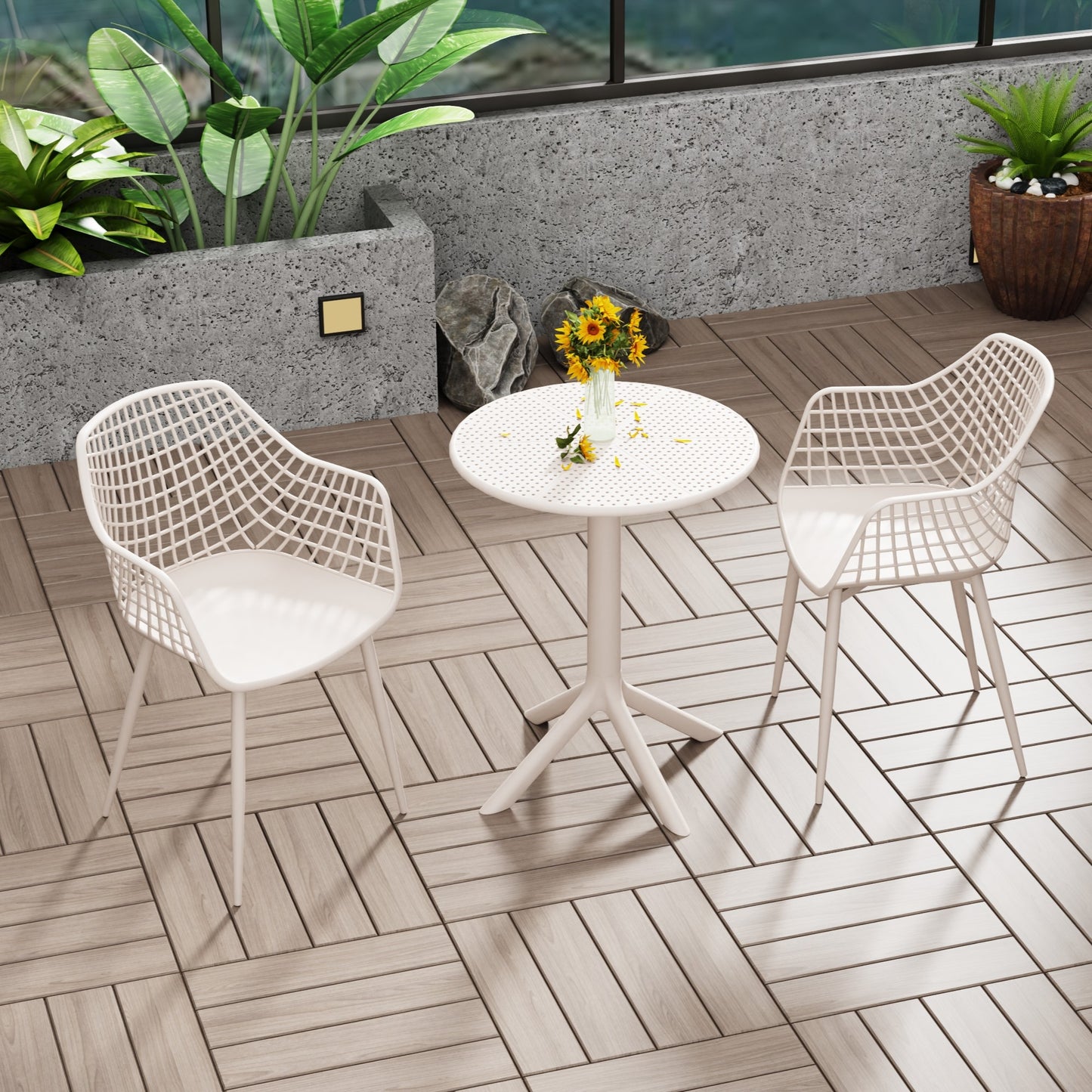 Remini Garden Calico 3 Piece Lattice Bistro Table & 2 Armchair Outdoor Set