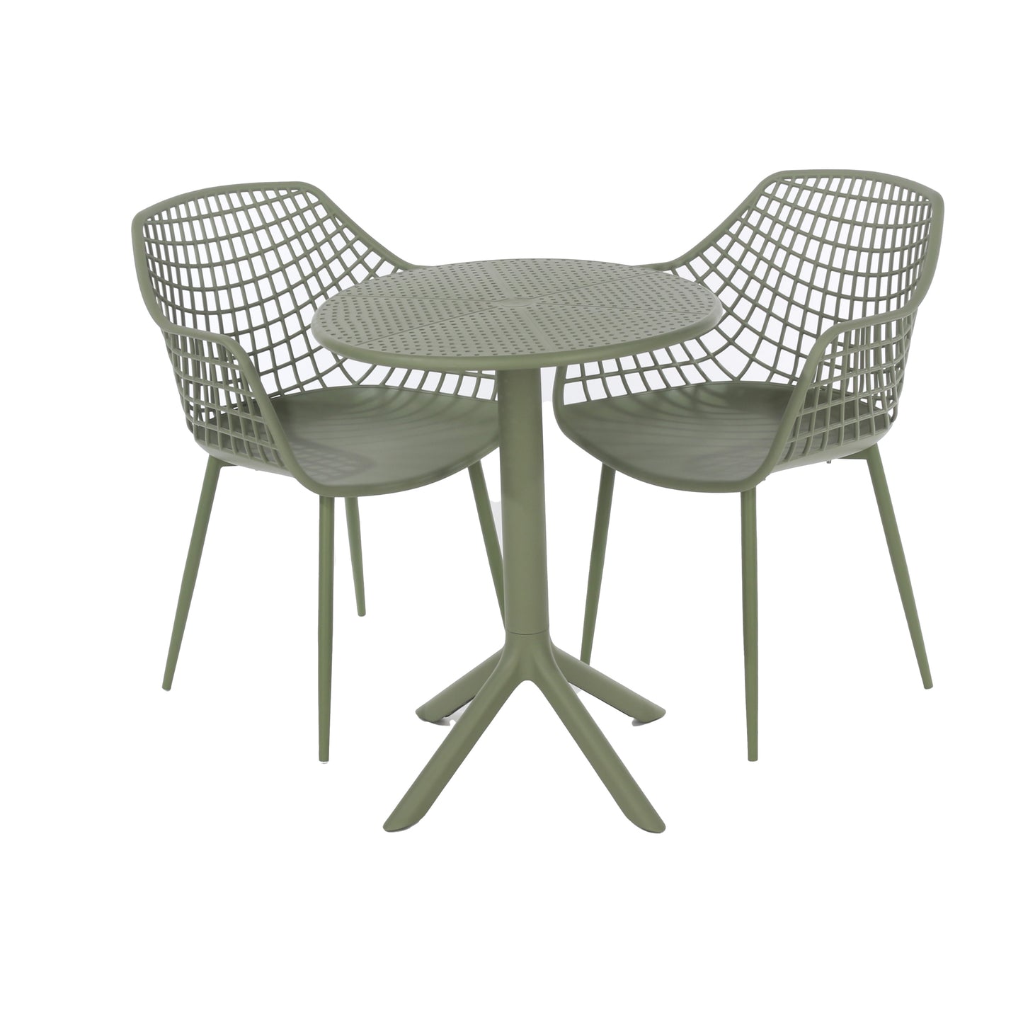 Remini Garden Moss Green 3 Piece Lattice Bistro Table & 2 Armchair Outdoor Set