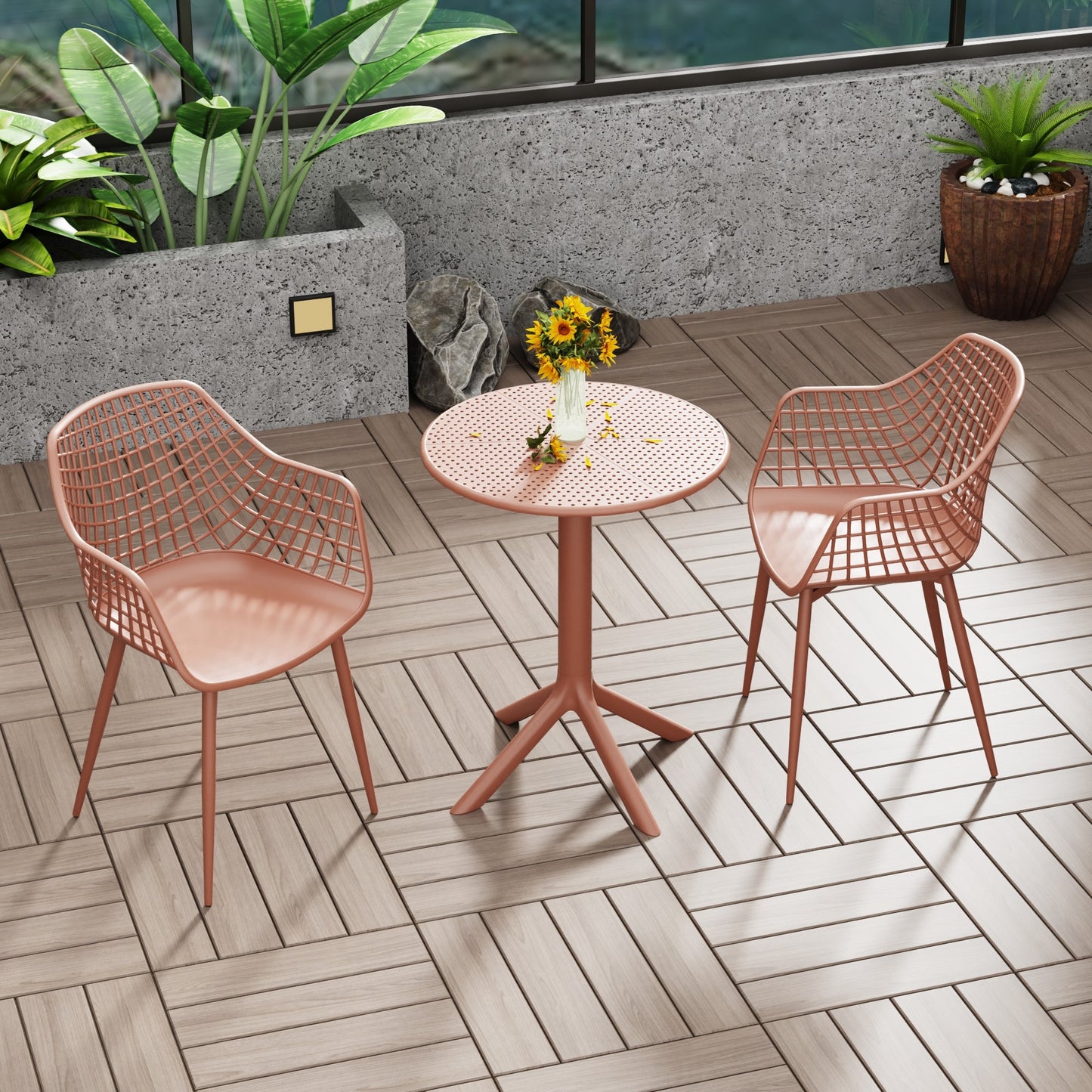 Remini Garden Terracotta 3 Piece Lattice Bistro Table & 2 Armchair Outdoor Set