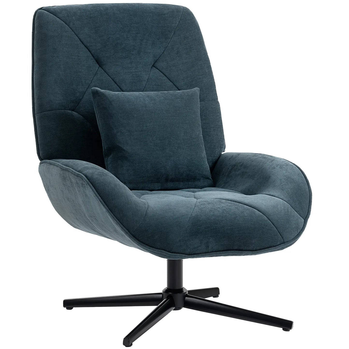 HOMCOM Swivel Accent Chair – Chenille Armchair with Lumbar Pillow, Dark Green