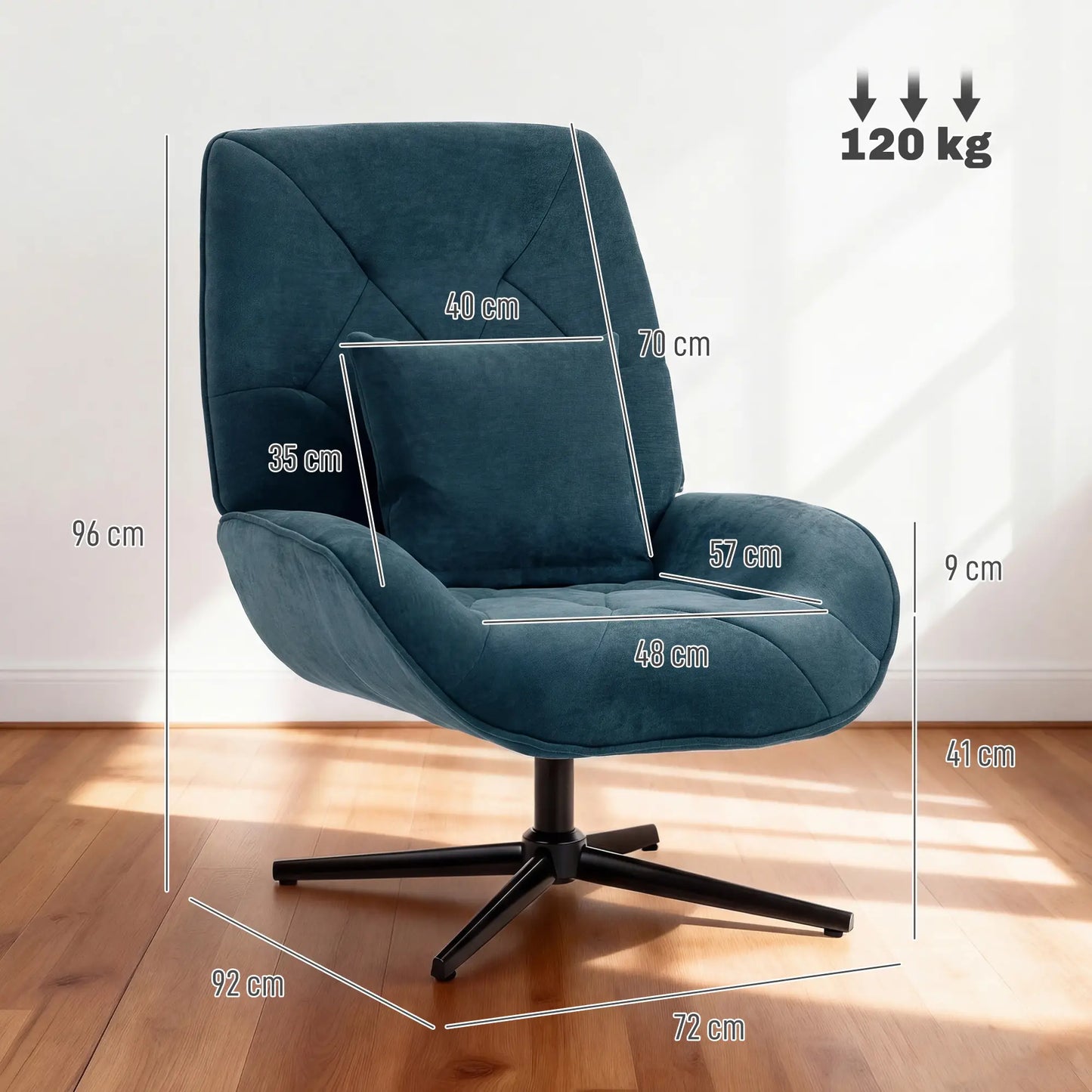 HOMCOM Swivel Accent Chair – Chenille Armchair with Lumbar Pillow, Dark Green