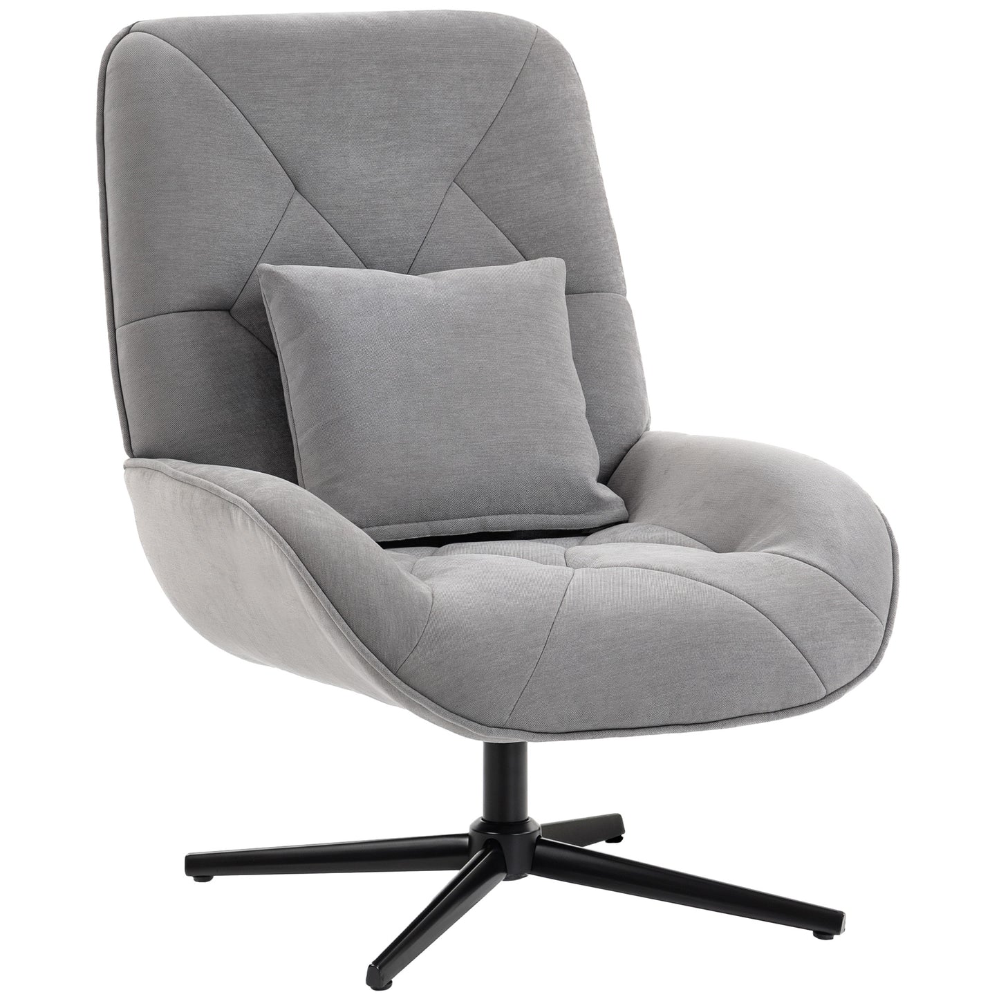 HOMCOM Swivel Accent Chair – Chenille Armchair with Lumbar Pillow, Light Grey
