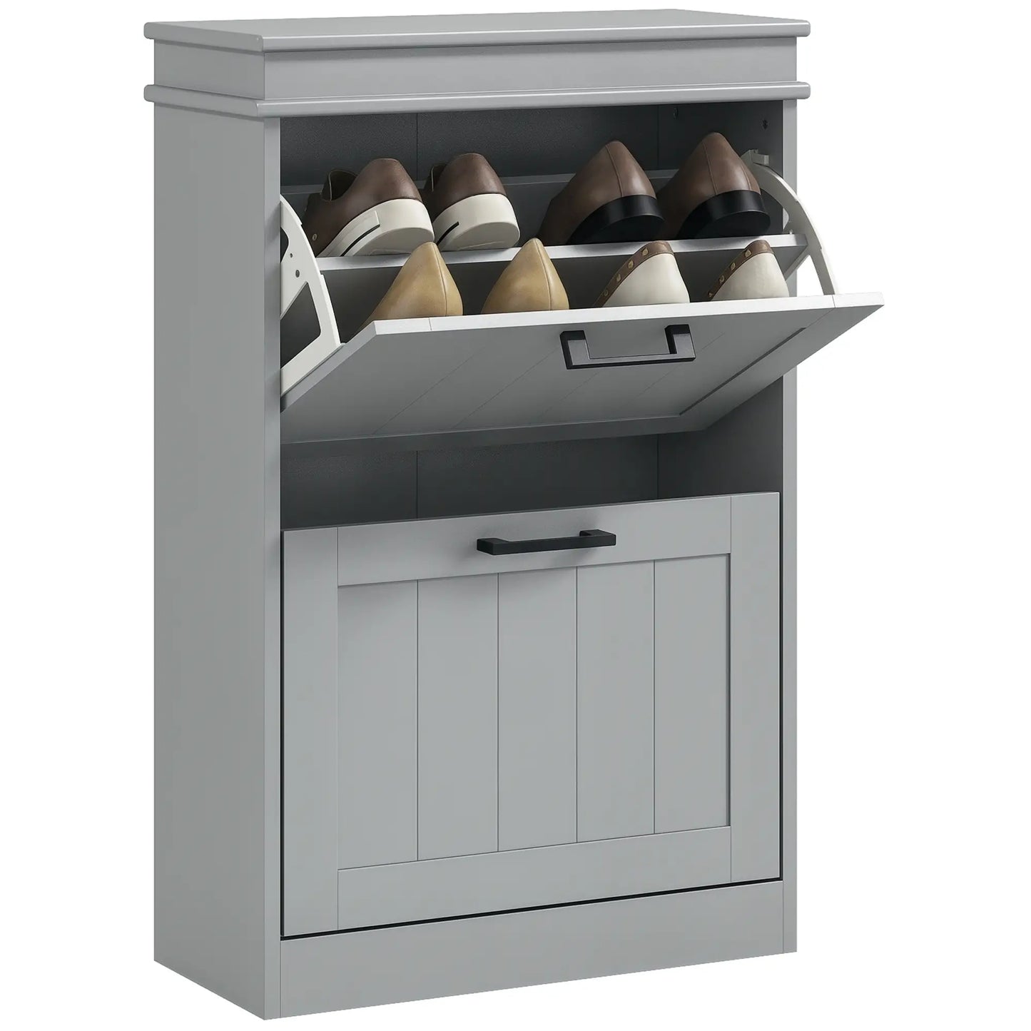 HOMCOM Slim Shoe Cabinet – 2 Drawer Storage Unit for 10 Pairs, Grey