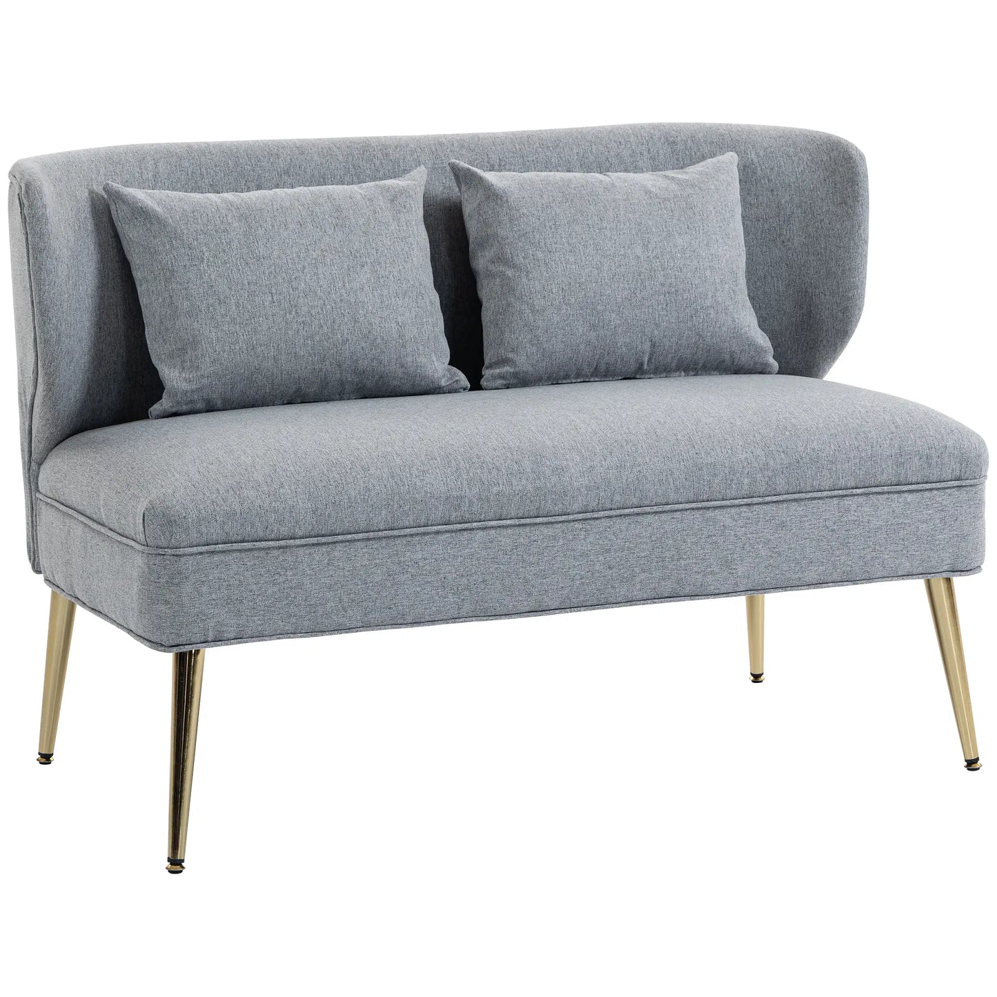 HOMCOM Light Grey 2 Seater Sofa – Compact Wing Back Fabric Loveseat with Gold Legs