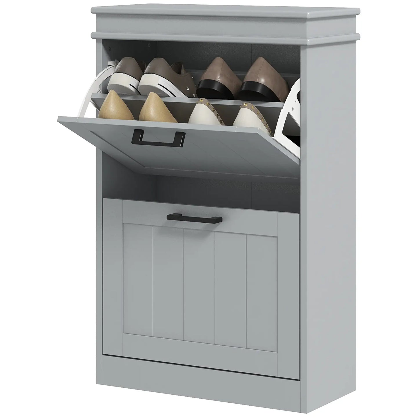 HOMCOM Slim Shoe Cabinet – 2 Drawer Storage Unit for 10 Pairs, Grey