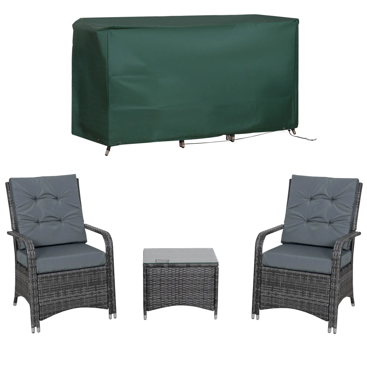 Outsunny Grey Rattan Bistro Set – 3pc Garden Furniture with Cushions & Cover