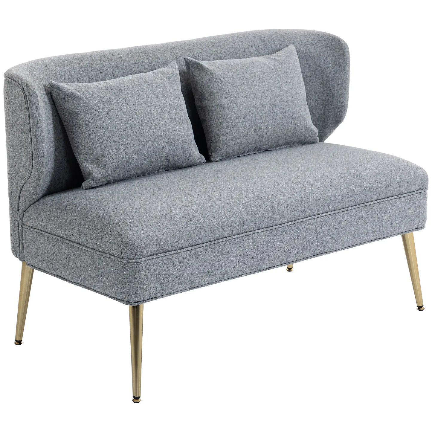 HOMCOM Light Grey 2 Seater Sofa – Compact Wing Back Fabric Loveseat with Gold Legs