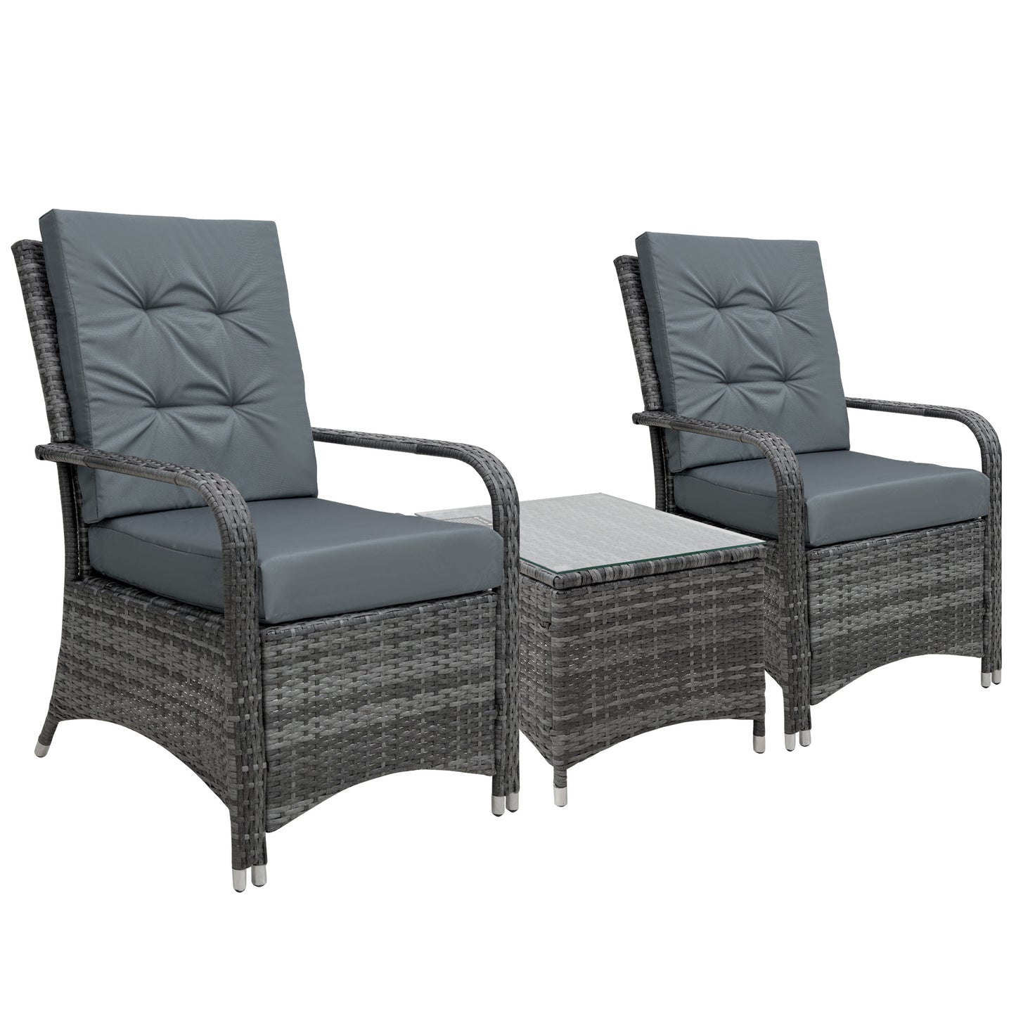 Outsunny Grey Rattan Bistro Set – 3pc Garden Furniture with Cushions & Cover