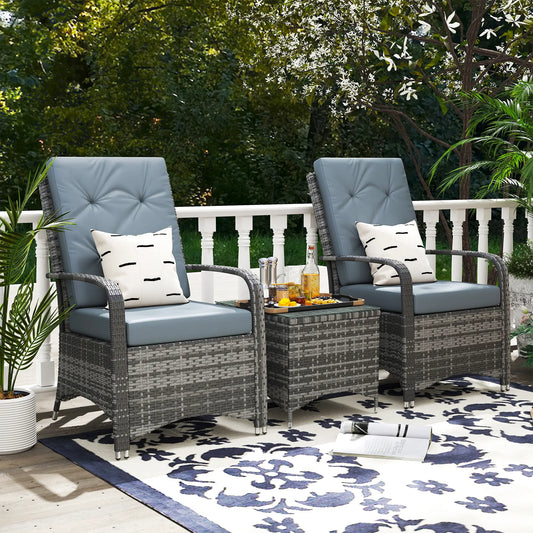 Outsunny Grey Rattan Bistro Set – 3pc Garden Furniture with Cushions & Cover