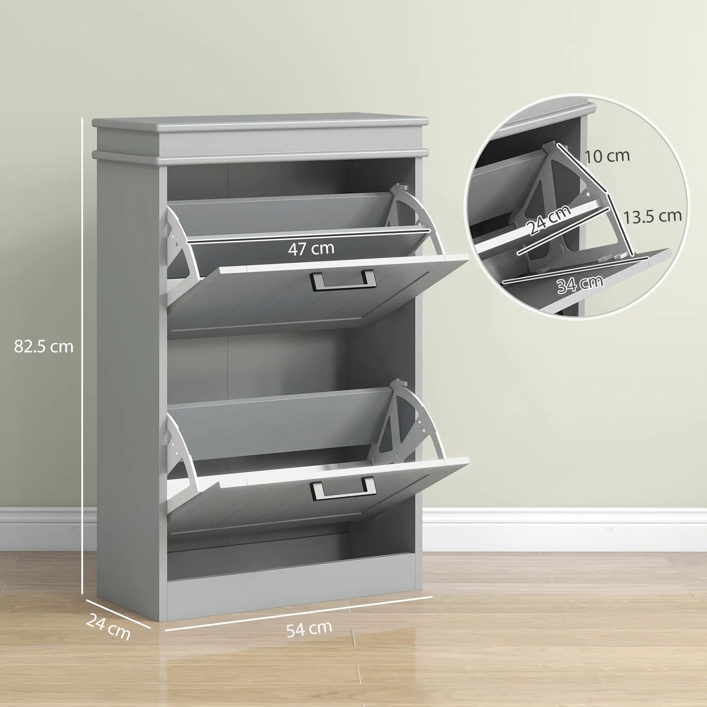 HOMCOM Slim Shoe Cabinet – 2 Drawer Storage Unit for 10 Pairs, Grey