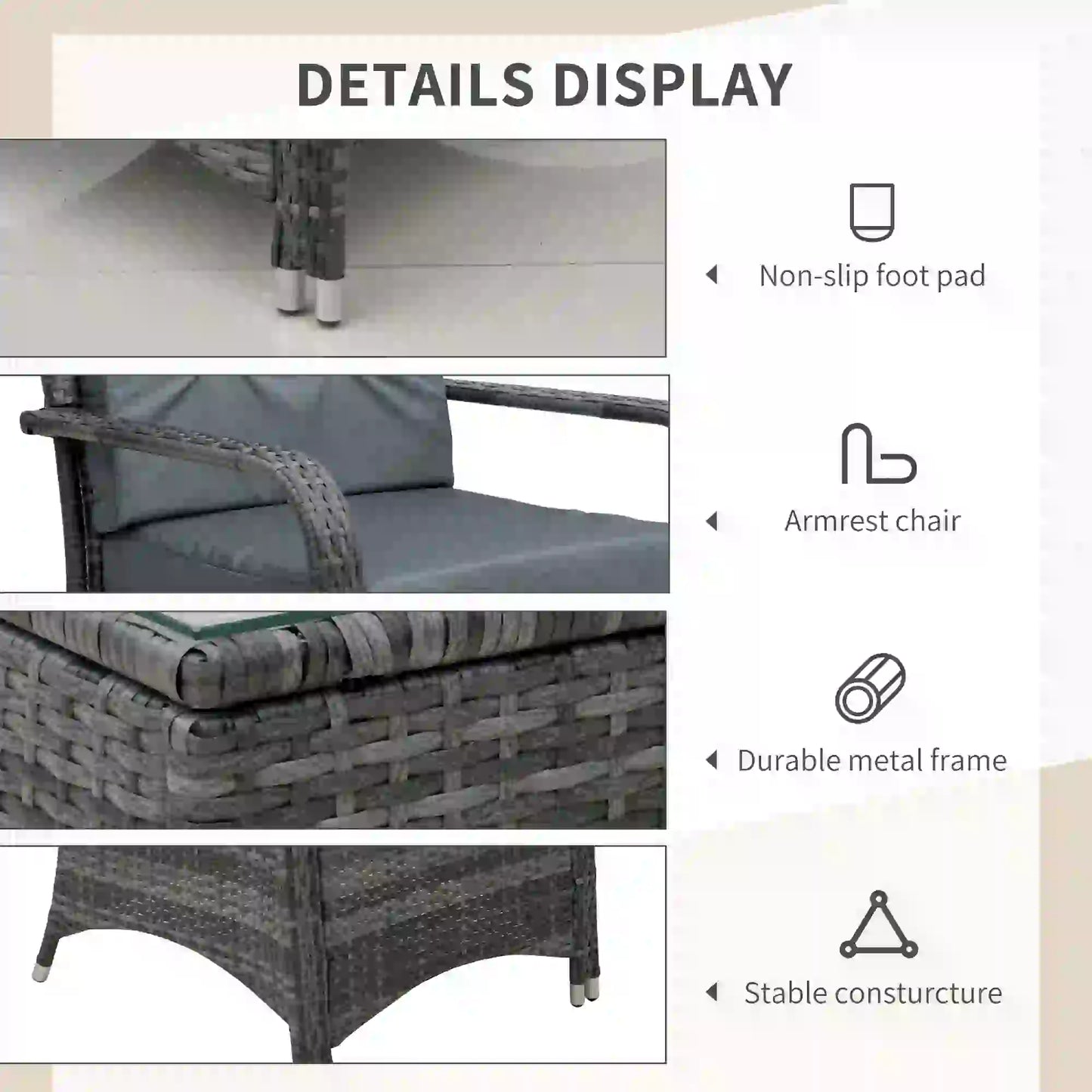 Outsunny Grey Rattan Bistro Set – 3pc Garden Furniture with Cushions & Cover