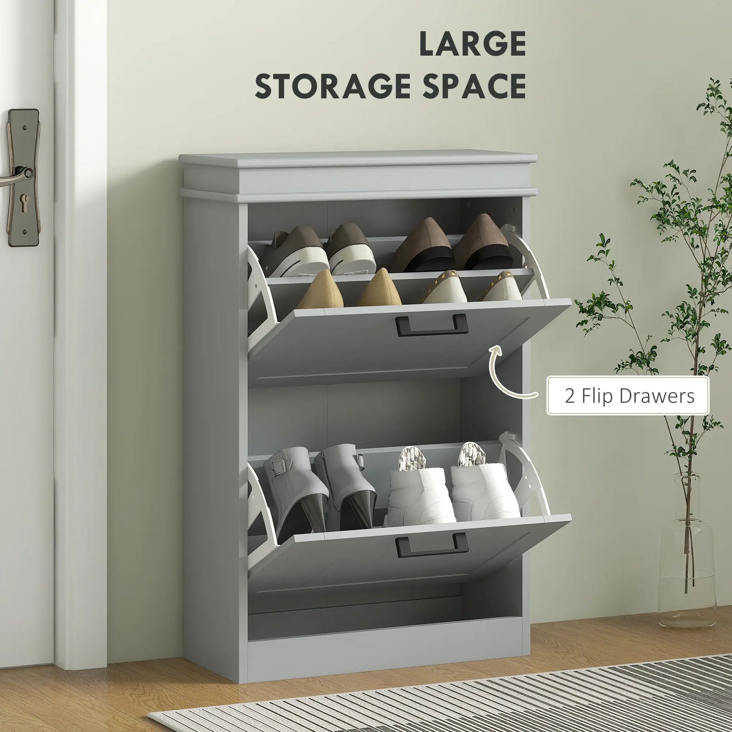 HOMCOM Slim Shoe Cabinet – 2 Drawer Storage Unit for 10 Pairs, Grey