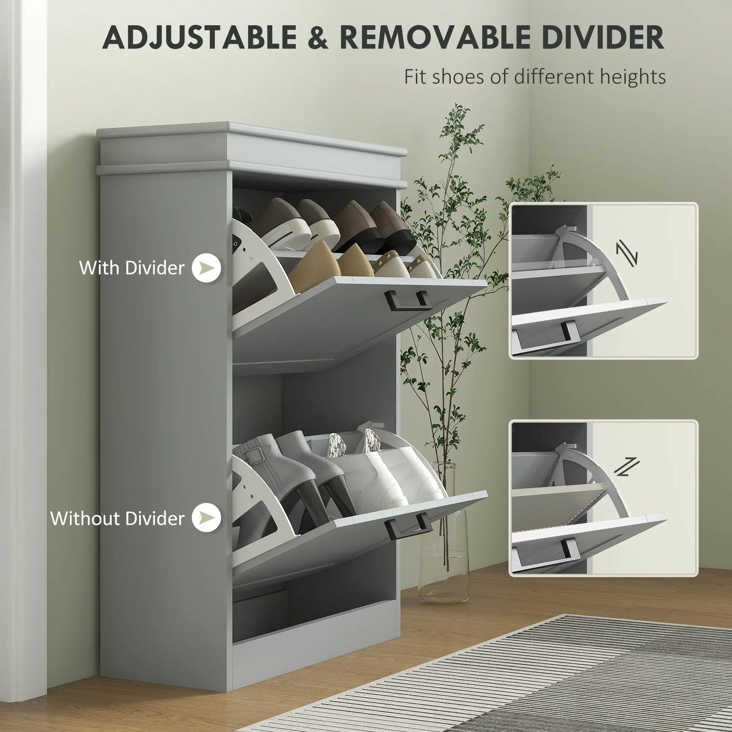 HOMCOM Slim Shoe Cabinet – 2 Drawer Storage Unit for 10 Pairs, Grey