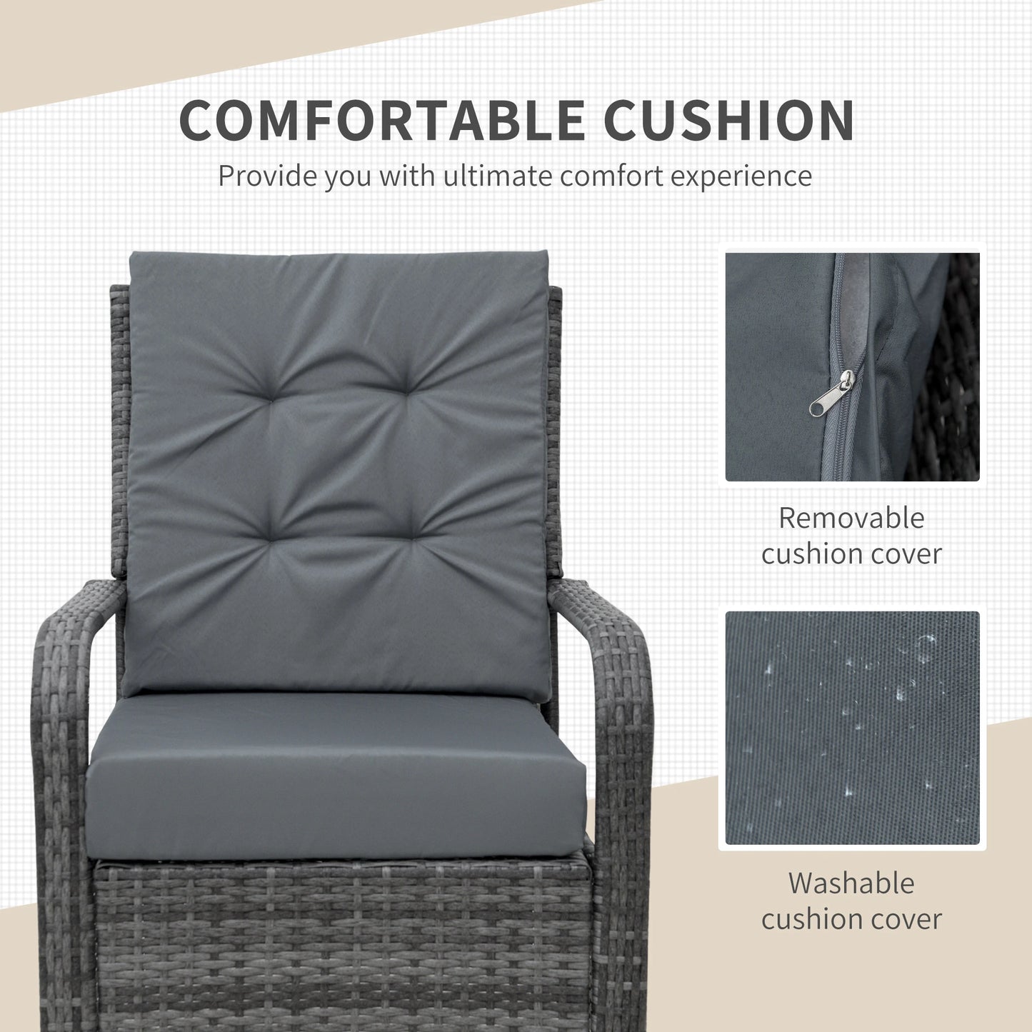 Outsunny Grey Rattan Bistro Set – 3pc Garden Furniture with Cushions & Cover