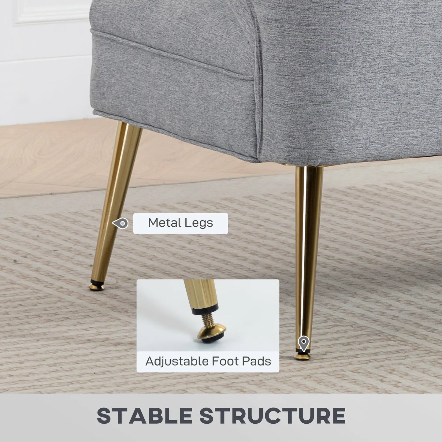 HOMCOM Light Grey 2 Seater Sofa – Compact Wing Back Fabric Loveseat with Gold Legs
