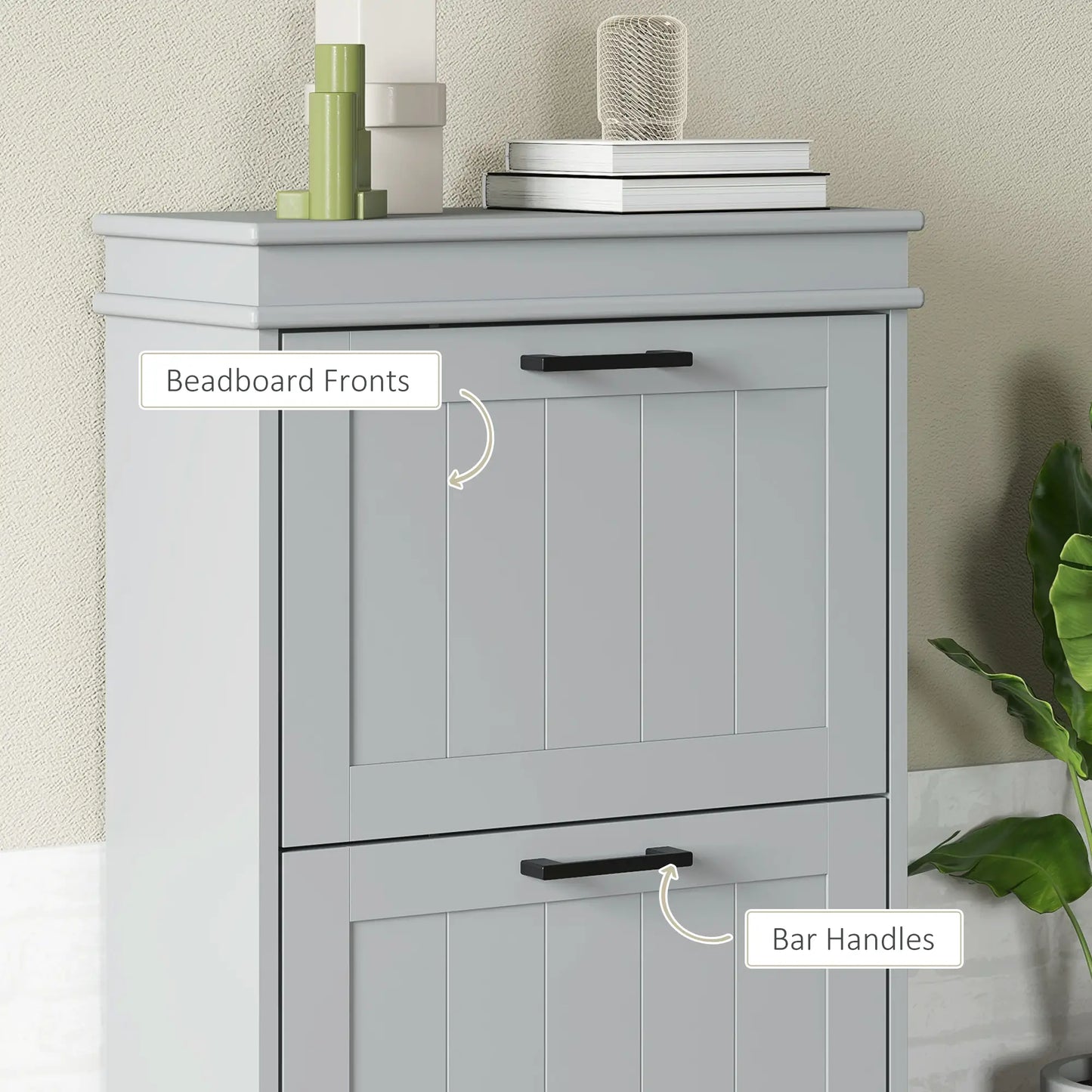 HOMCOM Slim Shoe Cabinet – 2 Drawer Storage Unit for 10 Pairs, Grey
