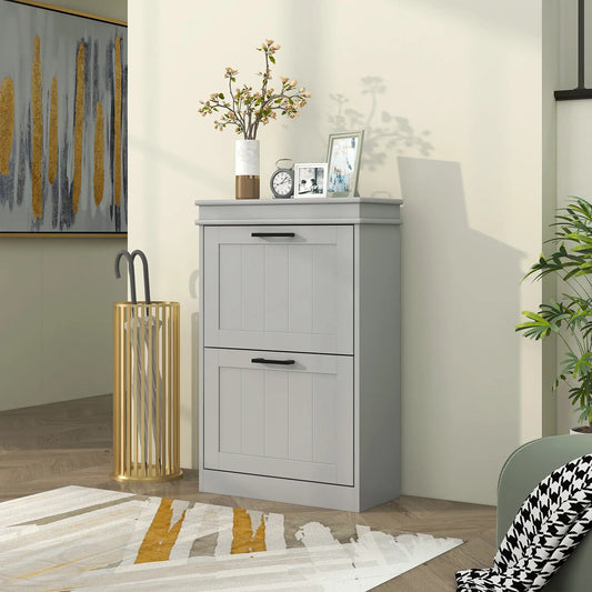 HOMCOM Slim Shoe Cabinet – 2 Drawer Storage Unit for 10 Pairs, Grey