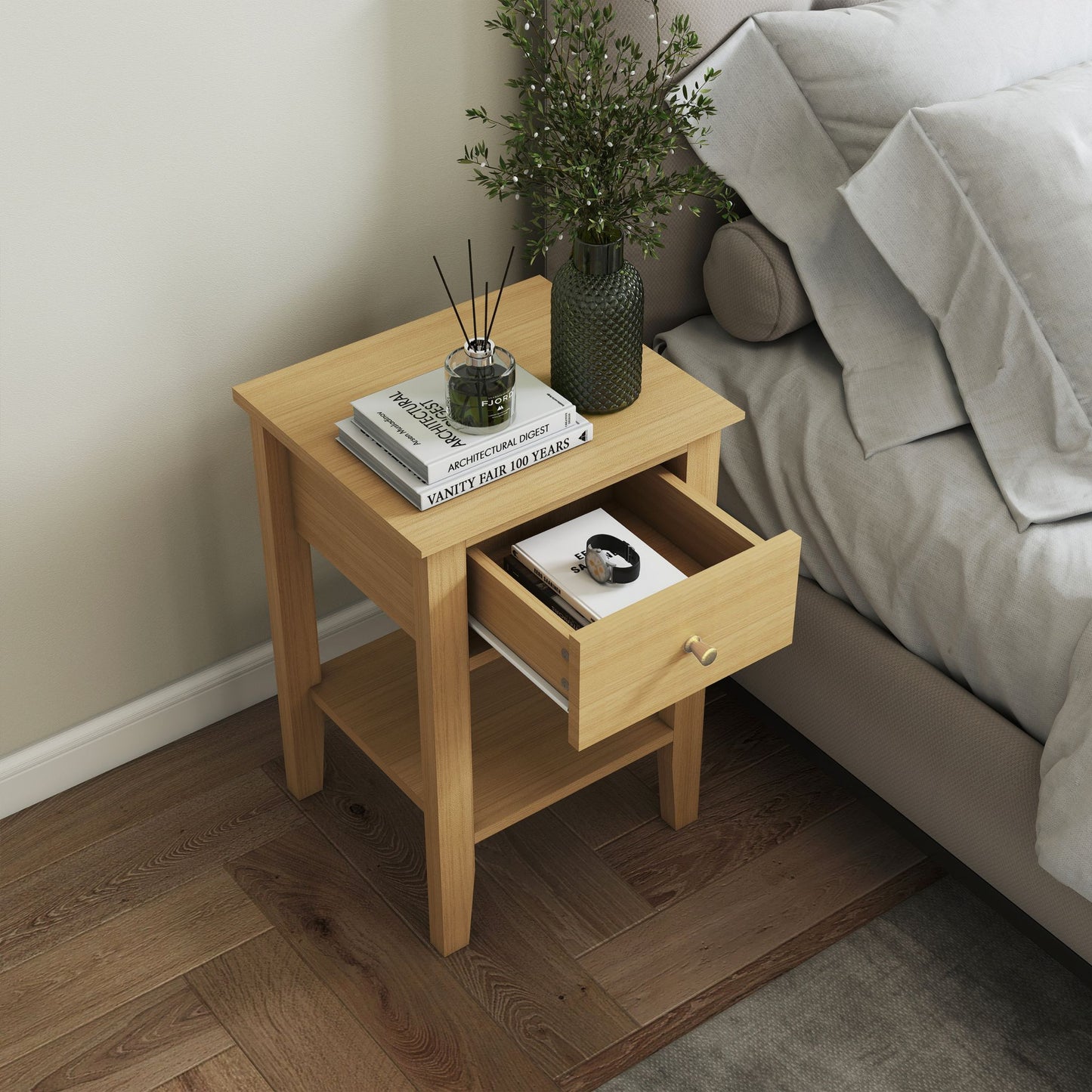 Henley Oak Effect 1 drawer bedside cabinet