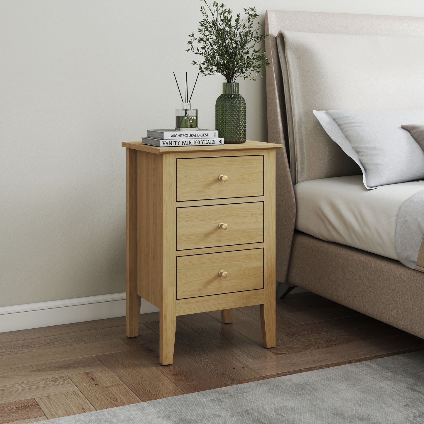 Henley Oak Effect 3 drawer bedside cabinet