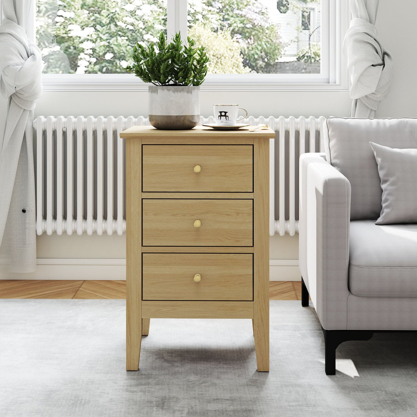 Henley Oak Effect 3 drawer bedside cabinet