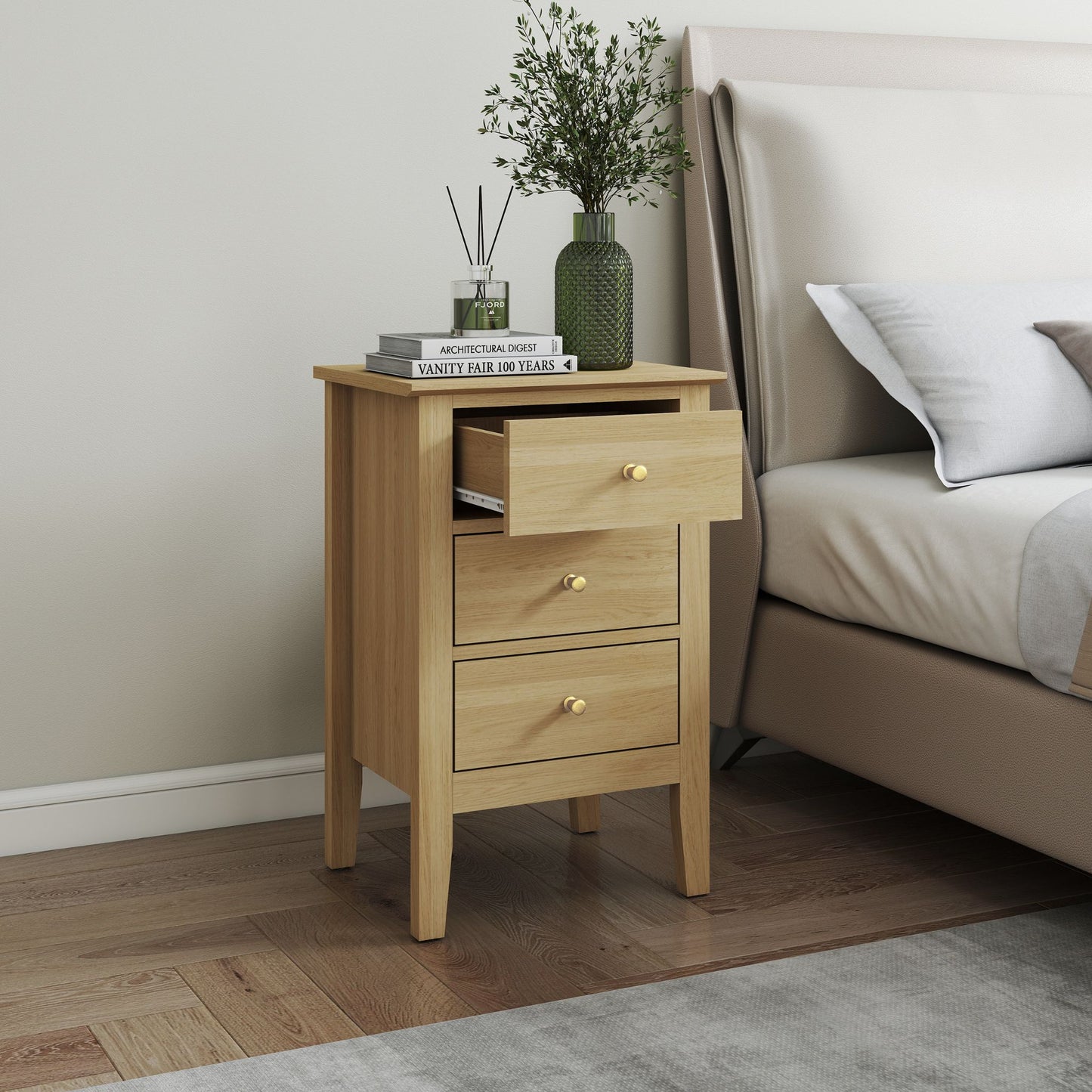 Henley Oak Effect 3 drawer bedside cabinet