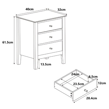 Henley Oak Effect 3 drawer bedside cabinet